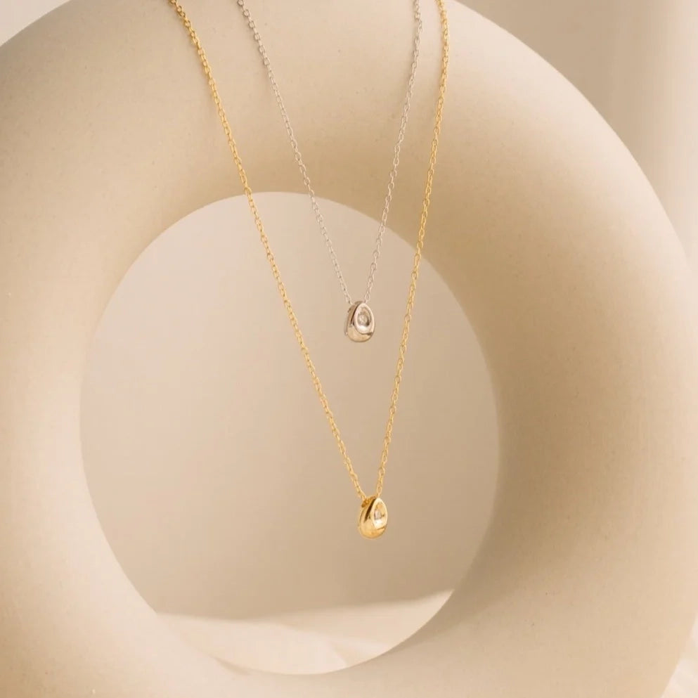 Diamond Nugget Necklace Silver 18K Gold Plated