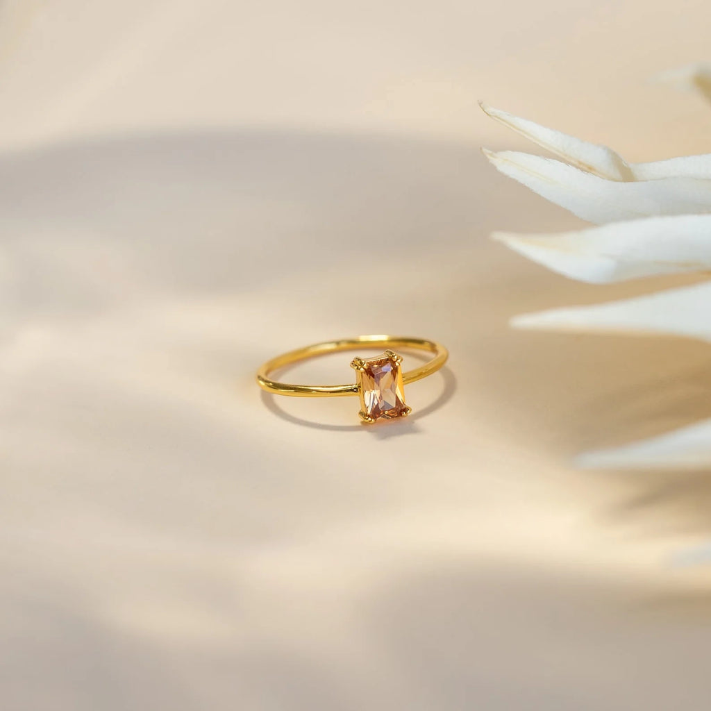 Citrine Emerald Ring Silver 18K Gold Plated