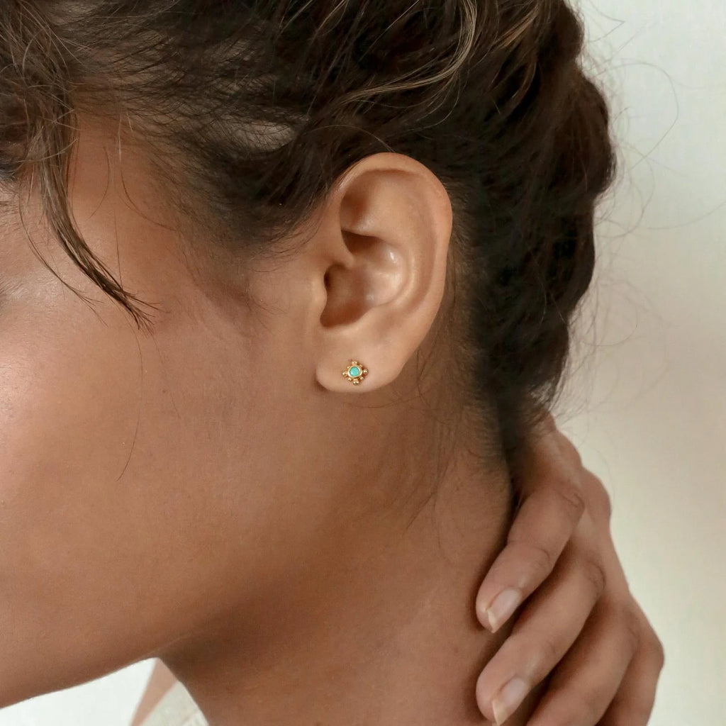 Turquoise Gemstone Studs Silver 18K Gold Plated
