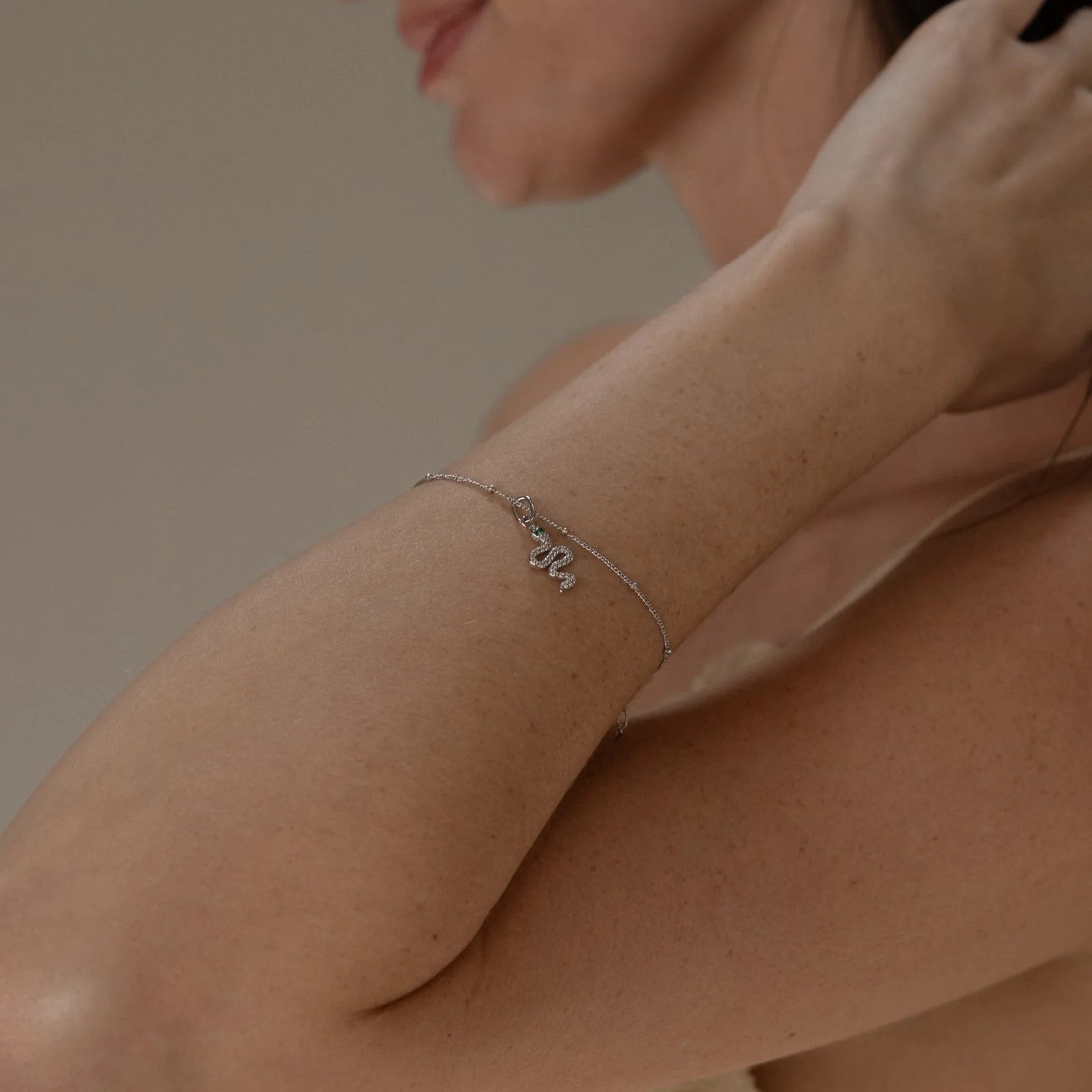 Diamond Snake Charm Silver 18K Gold Plated