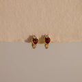 Garnet Heart Hoops Silver 18K Gold Plated
