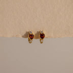 Garnet Heart Hoops Silver 18K Gold Plated