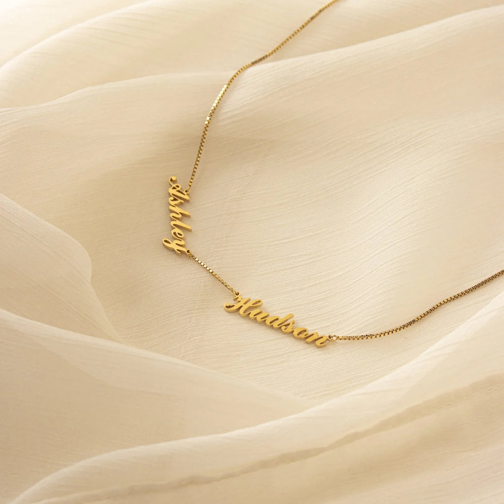 Carrie Box Chain Multiple Name Necklace Silver 18K Gold Plated