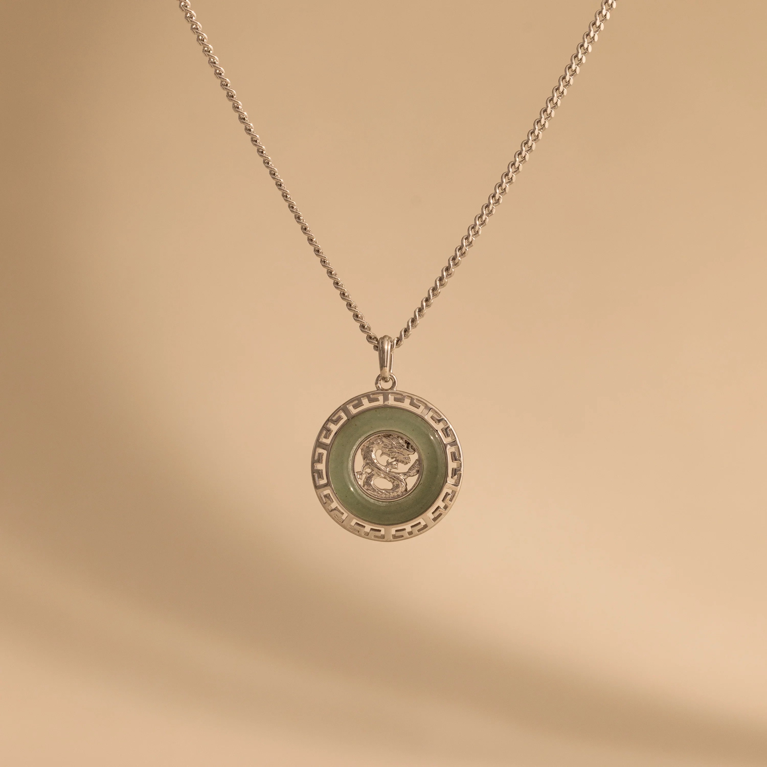 Jade Dragon Fortune Necklace   Silver 18K Gold Plated