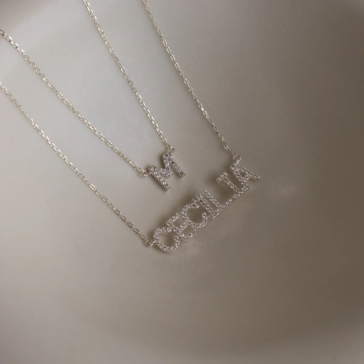 Pave Name Necklace Silver 18K Gold Plated