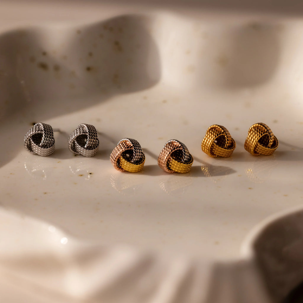 Rope Knot Studs in Mixed Metal Silver 18K Gold Plated