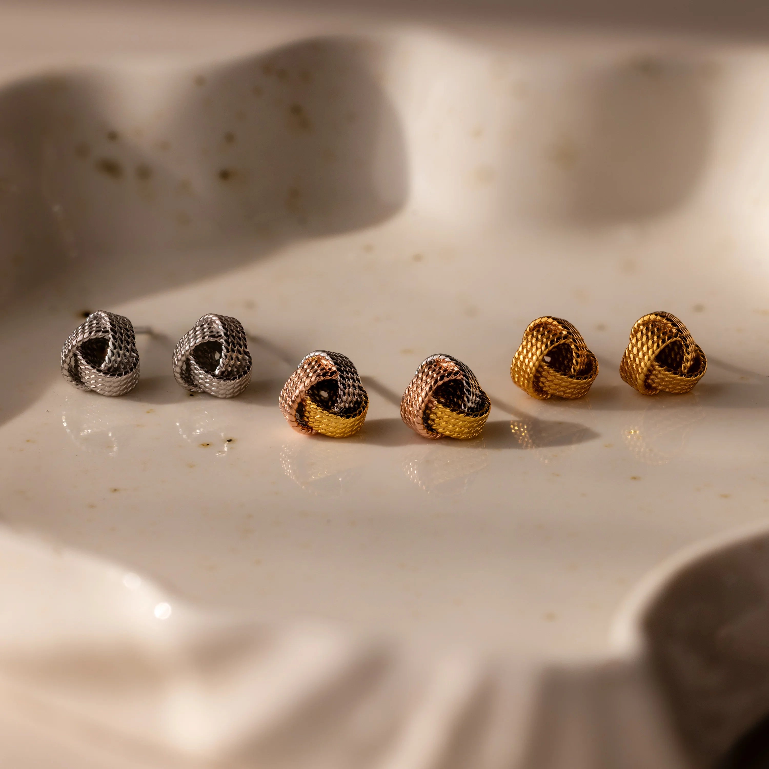 Rope Knot Studs in Mixed Metal Silver 18K Gold Plated