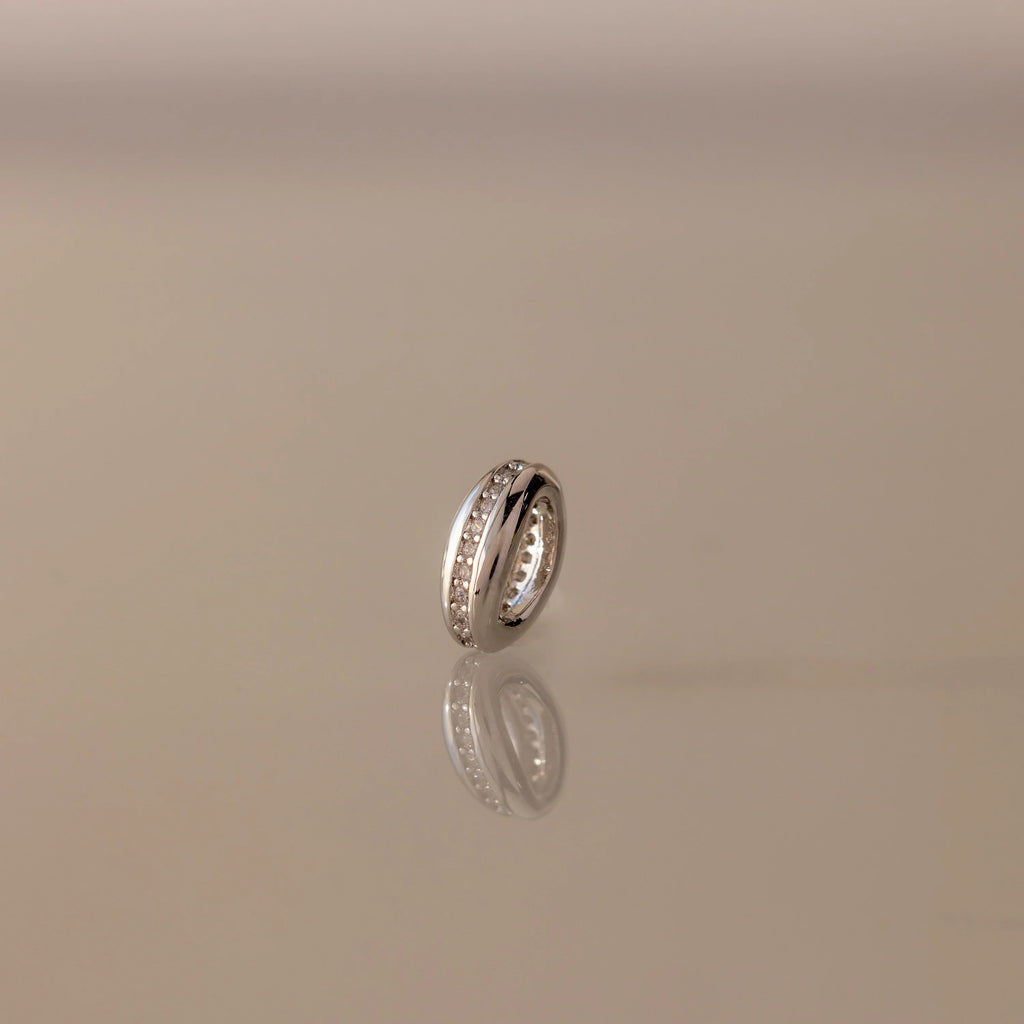 Diamond Pave Dome Spacer Charm Silver 18K Gold Plated