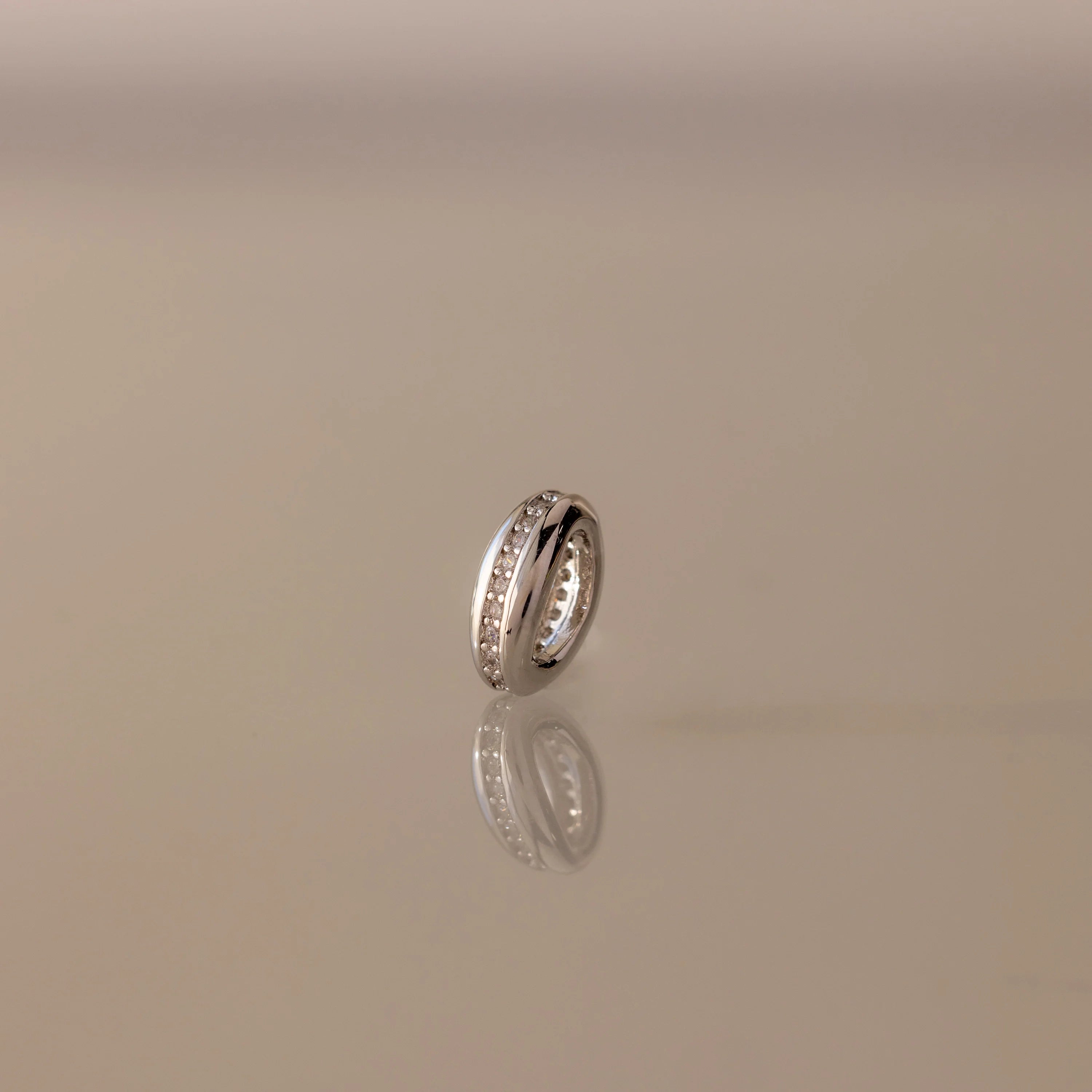 Diamond Pave Dome Spacer Charm Silver 18K Gold Plated