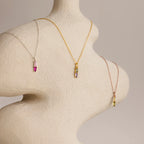 Toi et Moi Tapered  Baguette Birthstone Necklace Silver 18K Gold Plated