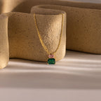 Emerald Pink Tourmaline Necklace Silver 18K Gold Plated