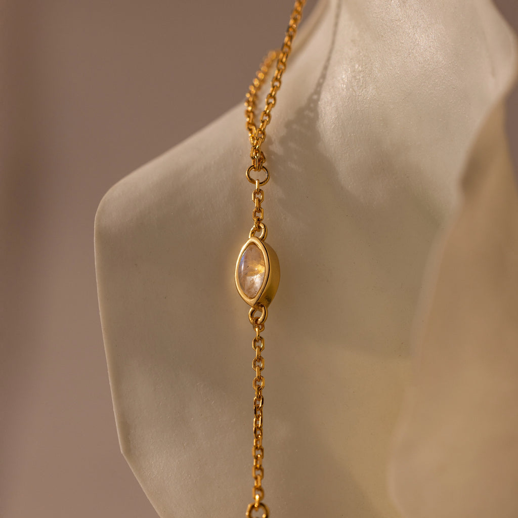 Moonstone Hand Chain Bracelet Silver 18K Gold Plated