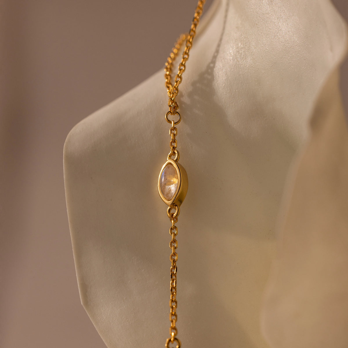 Moonstone Hand Chain Bracelet Silver 18K Gold Plated