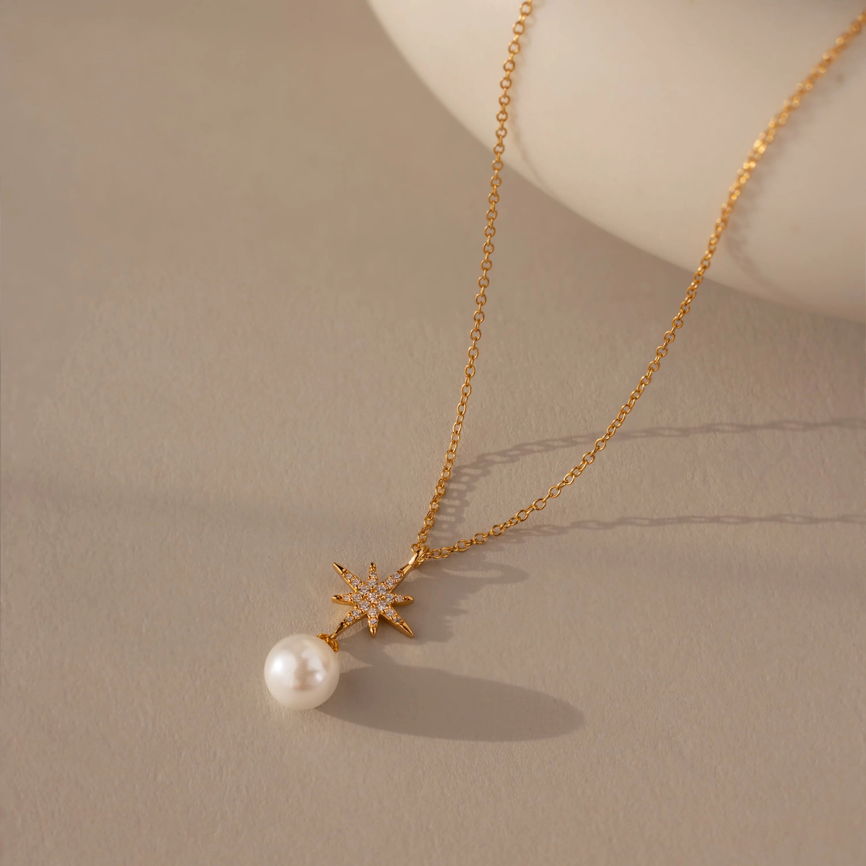 North Star Pearl Necklace Silver 18K Gold Plated