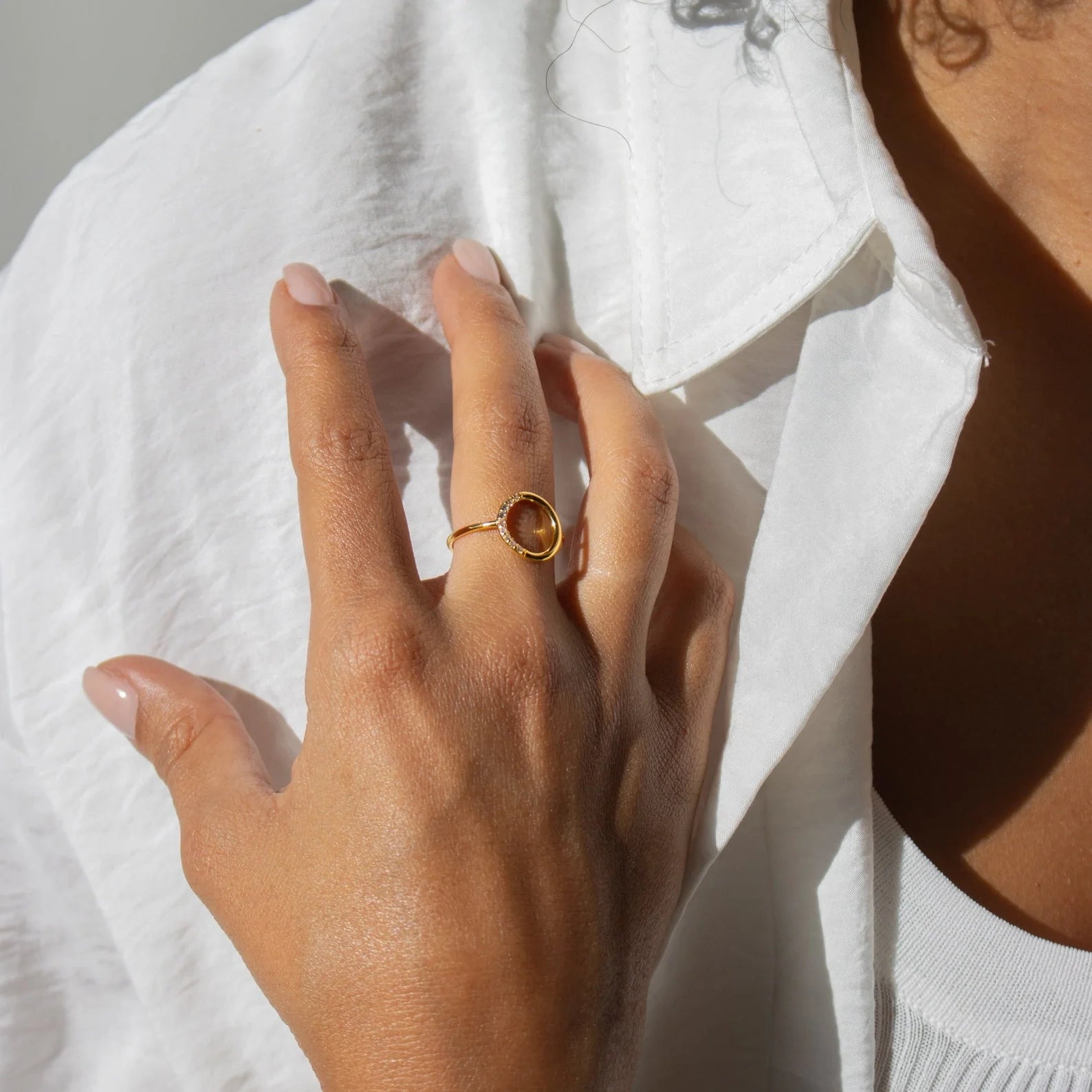 Pave Diamonds Open Circle Ring Silver 18K Gold Plated