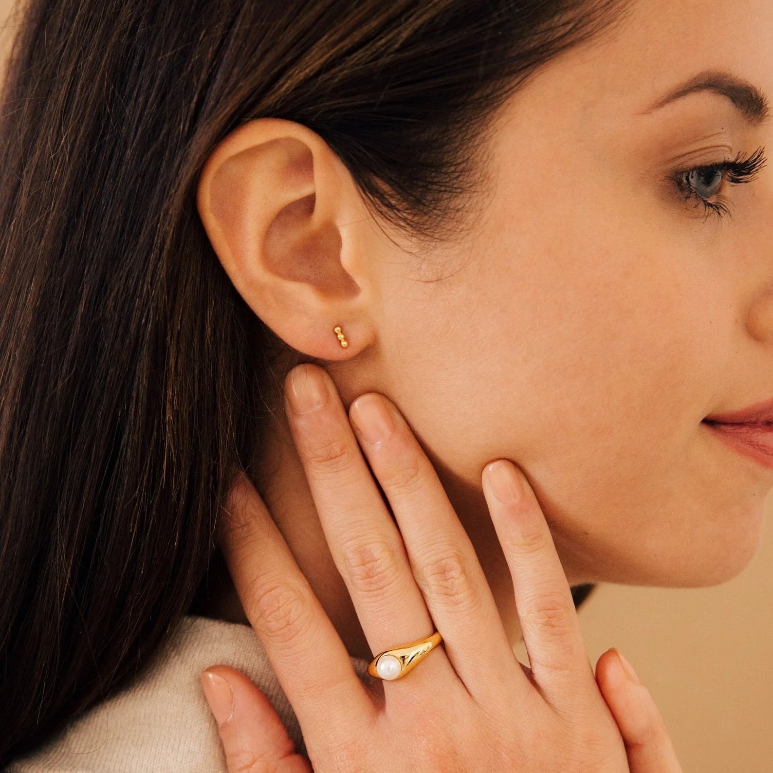 Trio Beaded Bar Studs Silver 18K Gold Plated