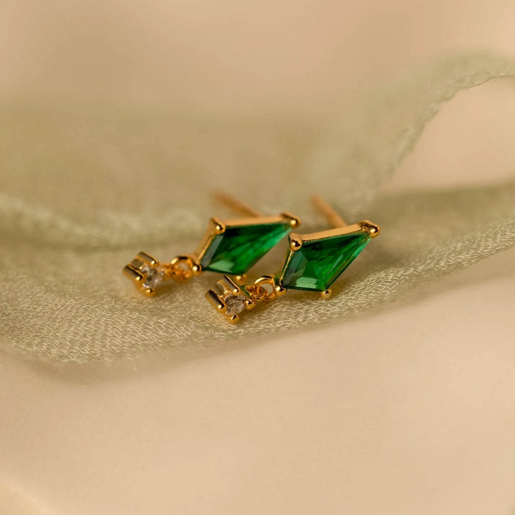 Diamond Art Deco Drop Studs Silver 18K Gold Plated