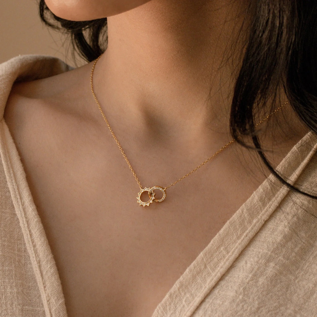 Sun & Moon Eternity Necklace Silver 18K Gold Plated