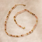 Rose Quartz Beaded Necklace Silver 18K Gold Plated