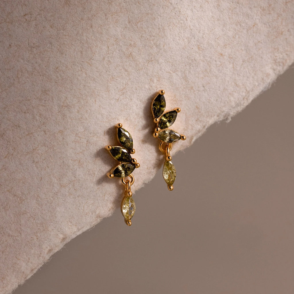 Peridot Marquise Drop Studs Silver 18K Gold Plated