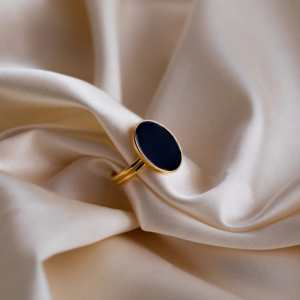 Black Onyx Signet Ring  Silver 18K Gold Plated