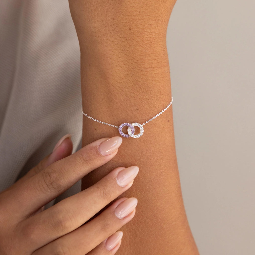 Interlocking Duo Birthstone Bracelet Silver 18K Gold Plated