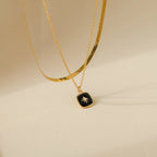 Hermoine Black Enamel Pendant Necklace Silver 18K Gold Plated