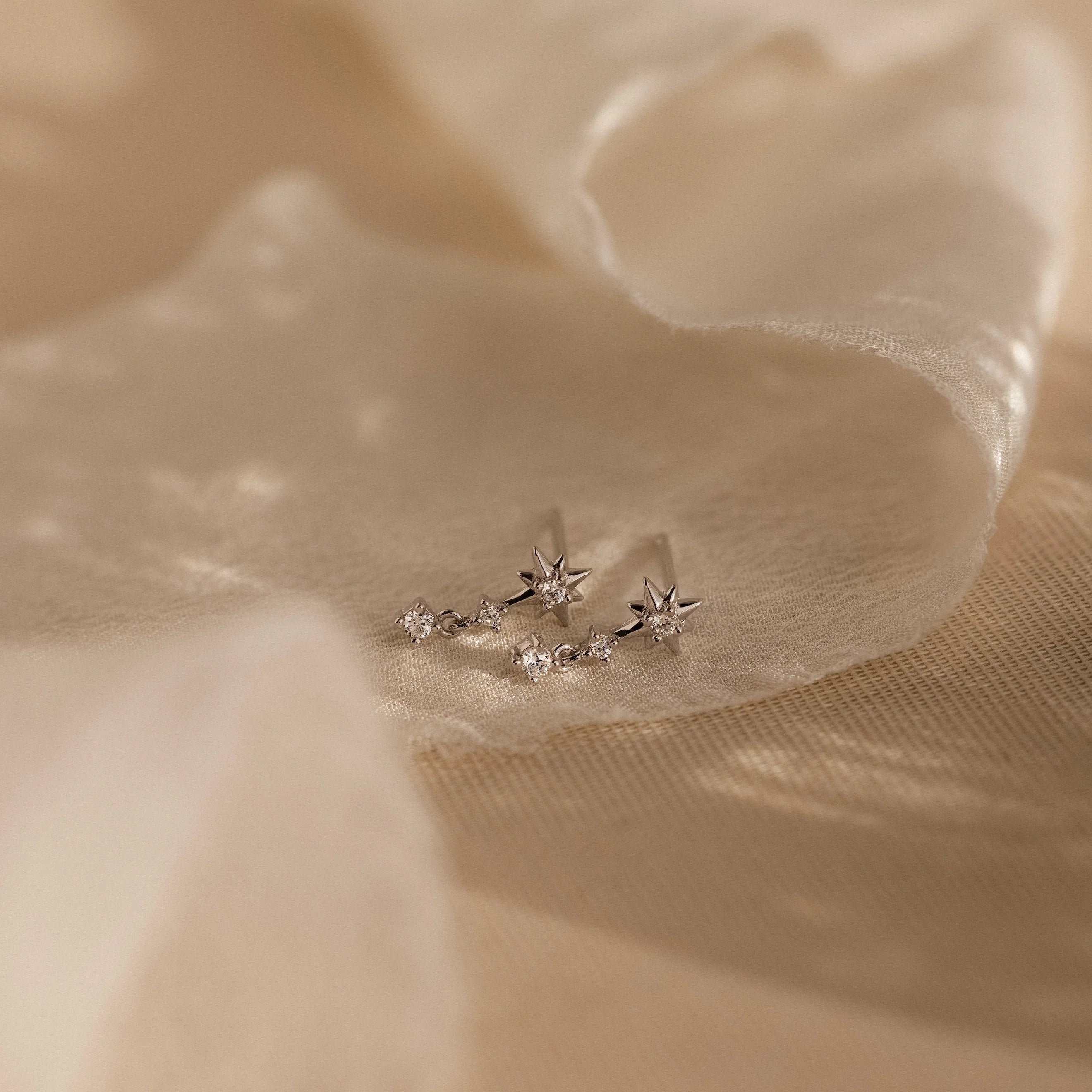 Diamond Starburst Drop Studs Silver 18K Gold Plated