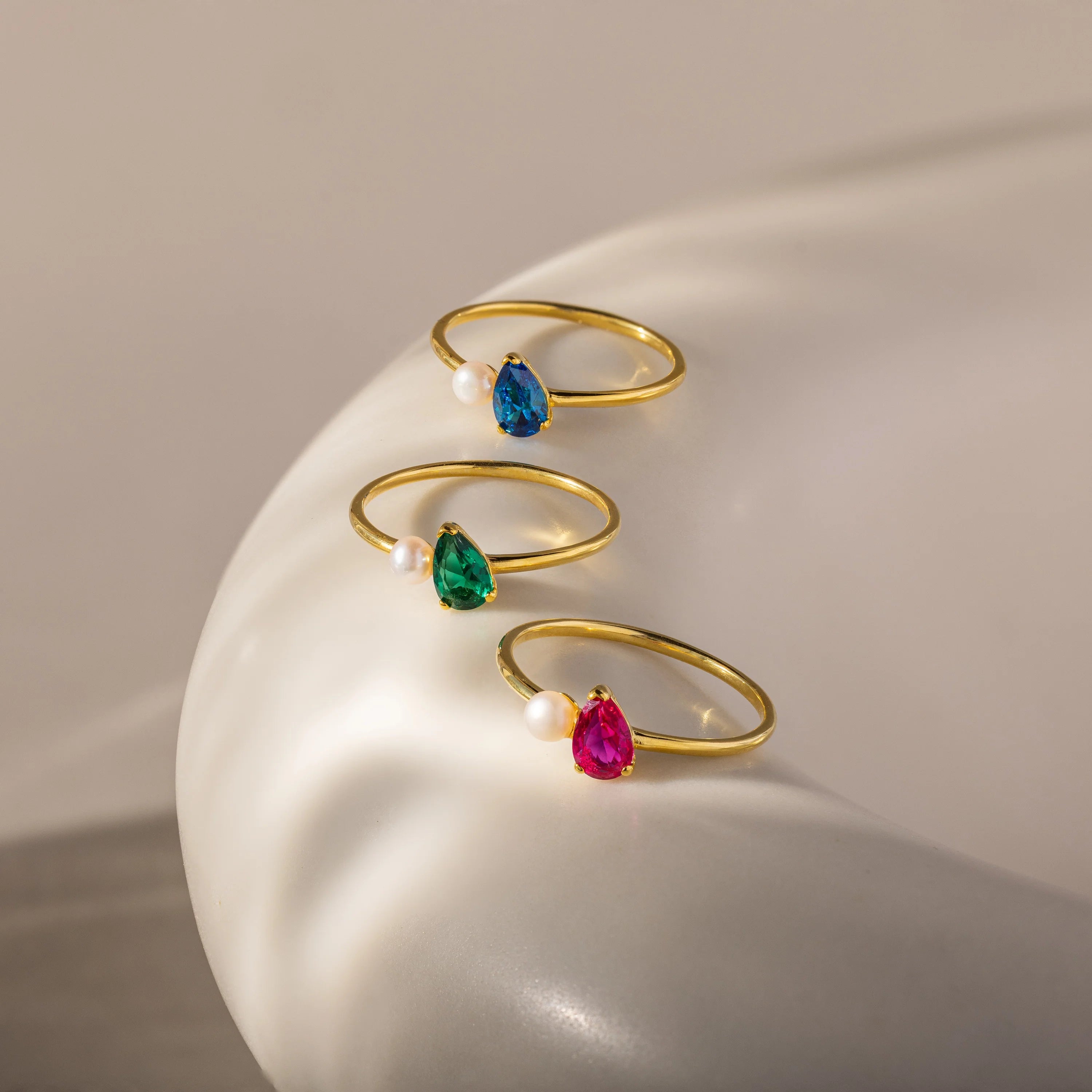 Teardrop Amethyst & Pearl Ring Silver 18K Gold Plated
