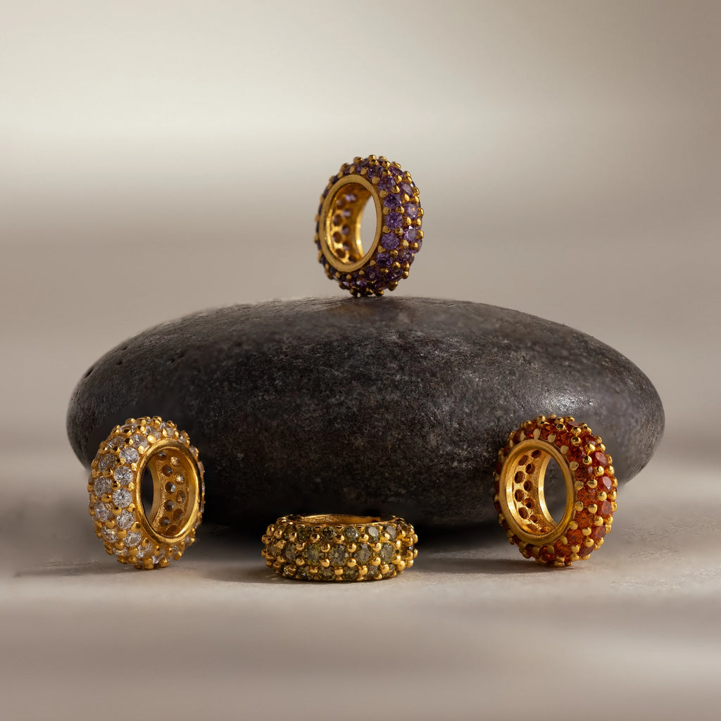 Garnet Pave Charm Spacer Silver 18K Gold Plated