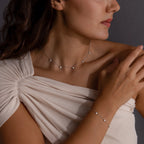 Heart Station Necklace & Bracelet Set Silver 18K Gold Plated