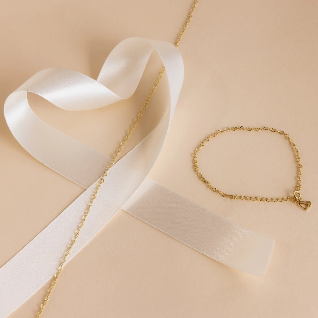 Heart Link Chain Necklace Silver 18K Gold Plated
