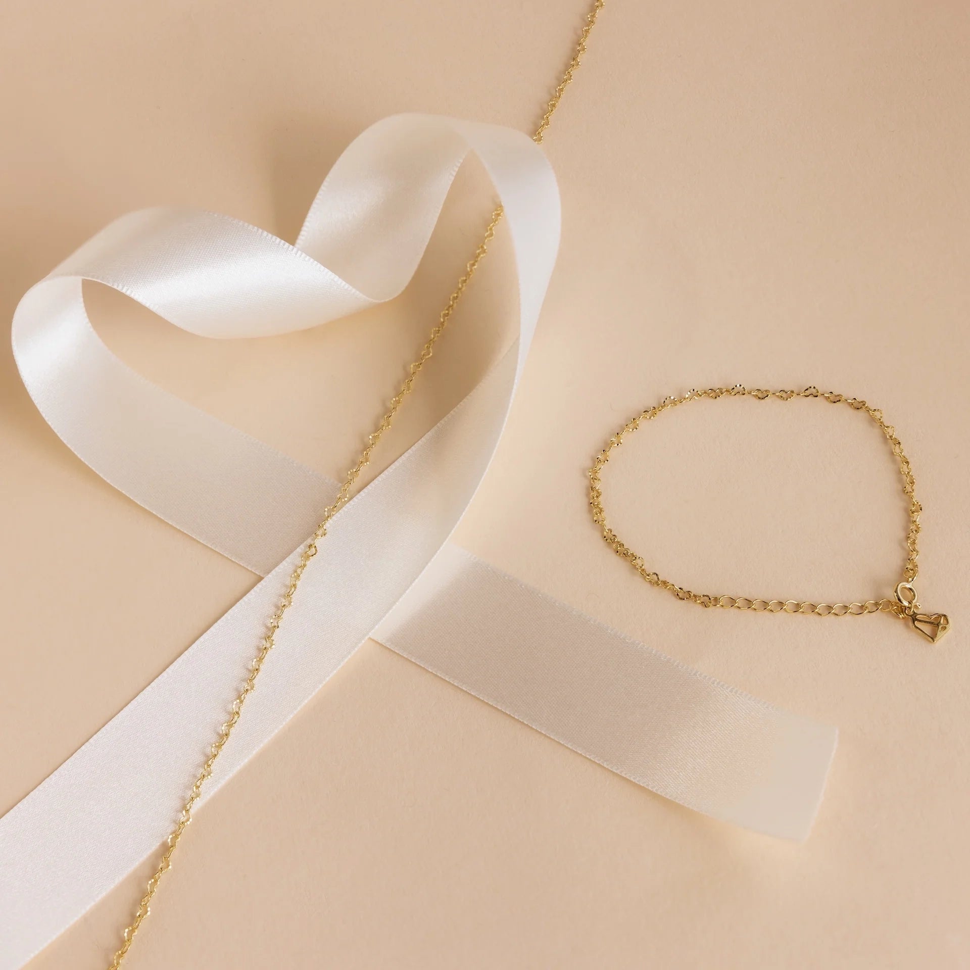 Heart Link Chain Necklace Silver 18K Gold Plated