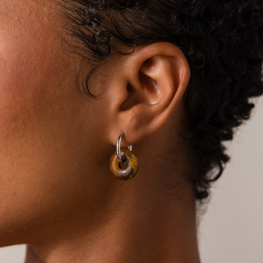 Tiger's Eye Duo Hoops Silver 18K Gold Plated