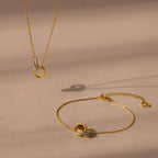Opal Inlay Necklace and Bracelet Set Silver 18K Gold Plated