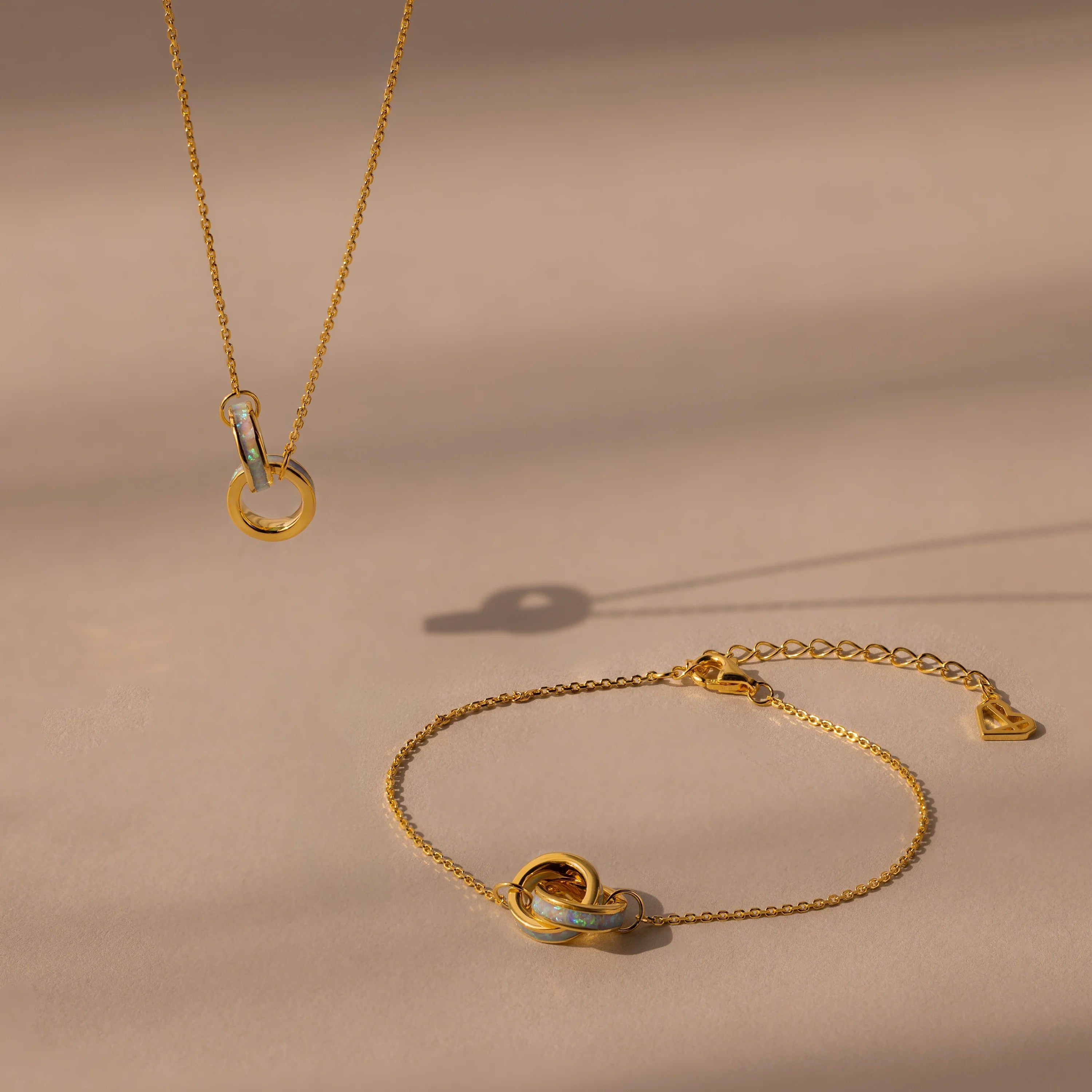 Opal Inlay Necklace and Bracelet Set Silver 18K Gold Plated