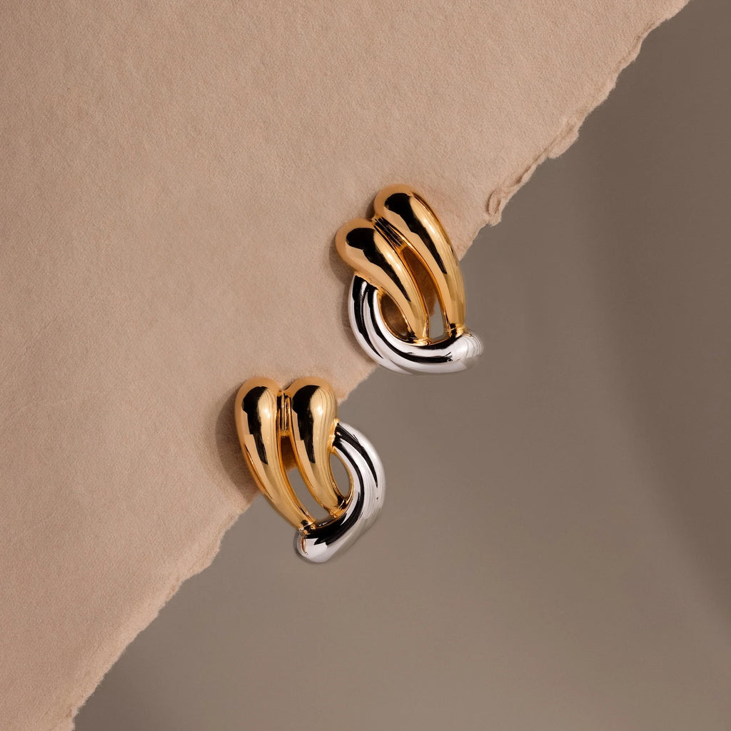 Mixed Metal Raindrop Studs Silver 18K Gold Plated