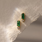 Diamond Baguette Birthstone Drop Studs Silver 18K Gold Plated