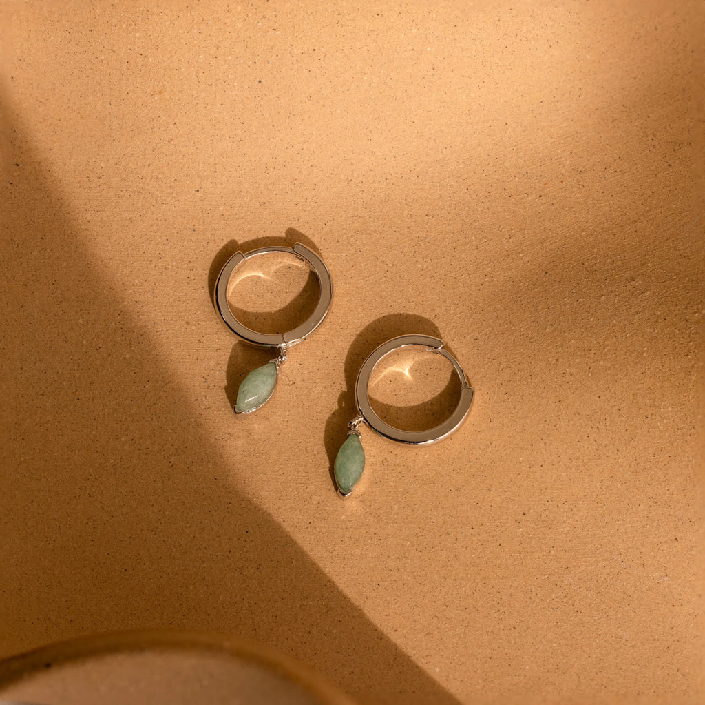Jade Marquise Huggies Silver 18K Gold Plated