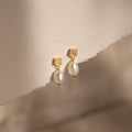 Moonstone Pearl Drop Earrings Silver 18K Gold Plated