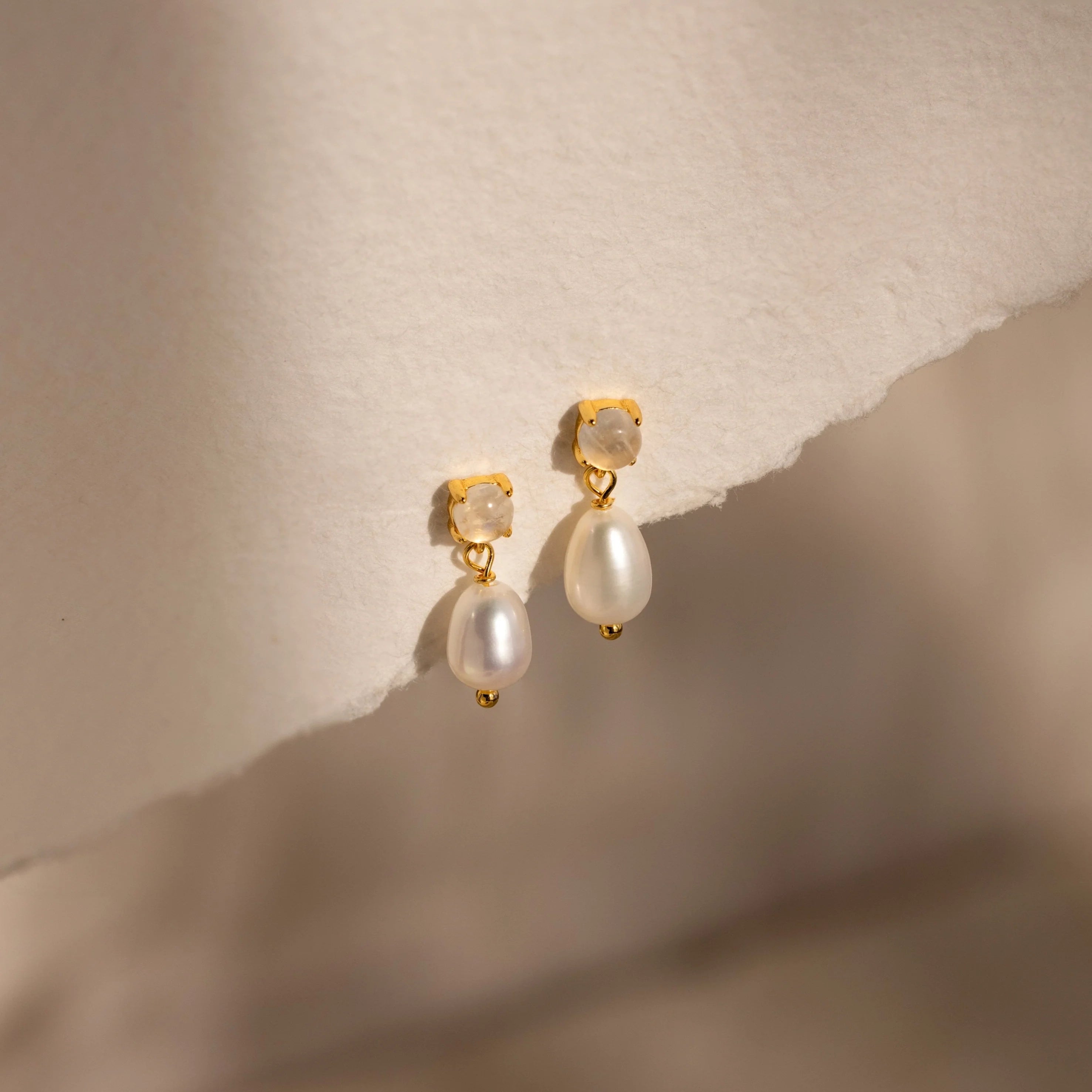 Moonstone Pearl Drop Earrings Silver 18K Gold Plated