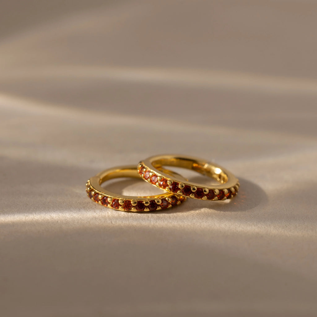 Garnet Clicker Huggies Silver 18K Gold Plated