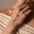 Moonstone Hand Ring Chain Bracelet Silver 18K Gold Plated