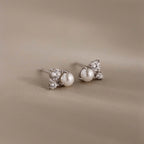 Pearl Diamond Cluster Studs Silver 18K Gold Plated