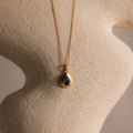 Ribbed Blue Zircon Pendant Necklace Silver 18K Gold Plated