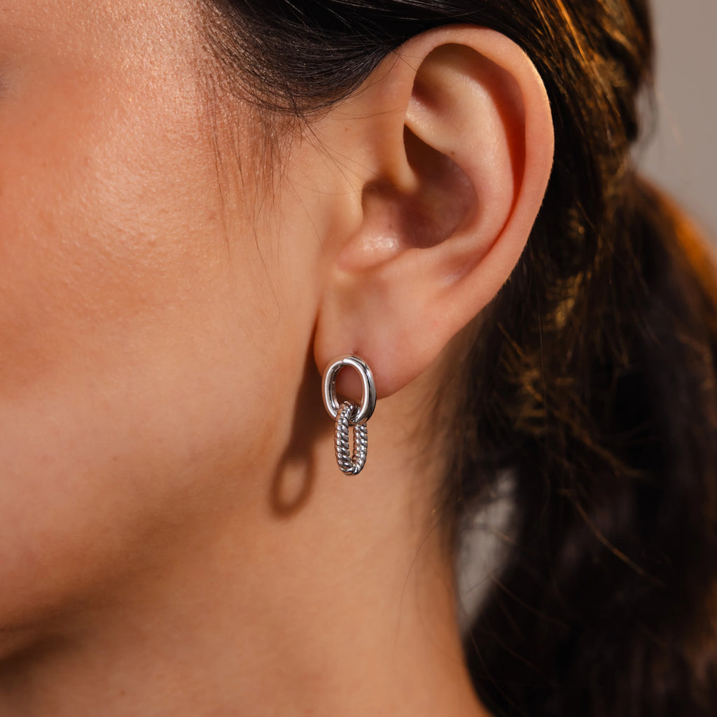 Twisted Link Earrings Silver 18K Gold Plated