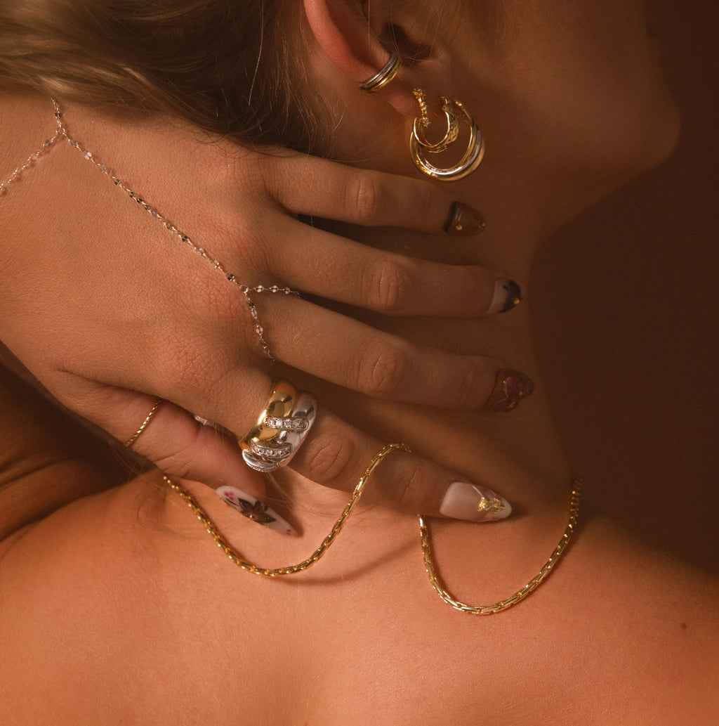 Twisted Mixed Metal Hoops Silver 18K Gold Plated