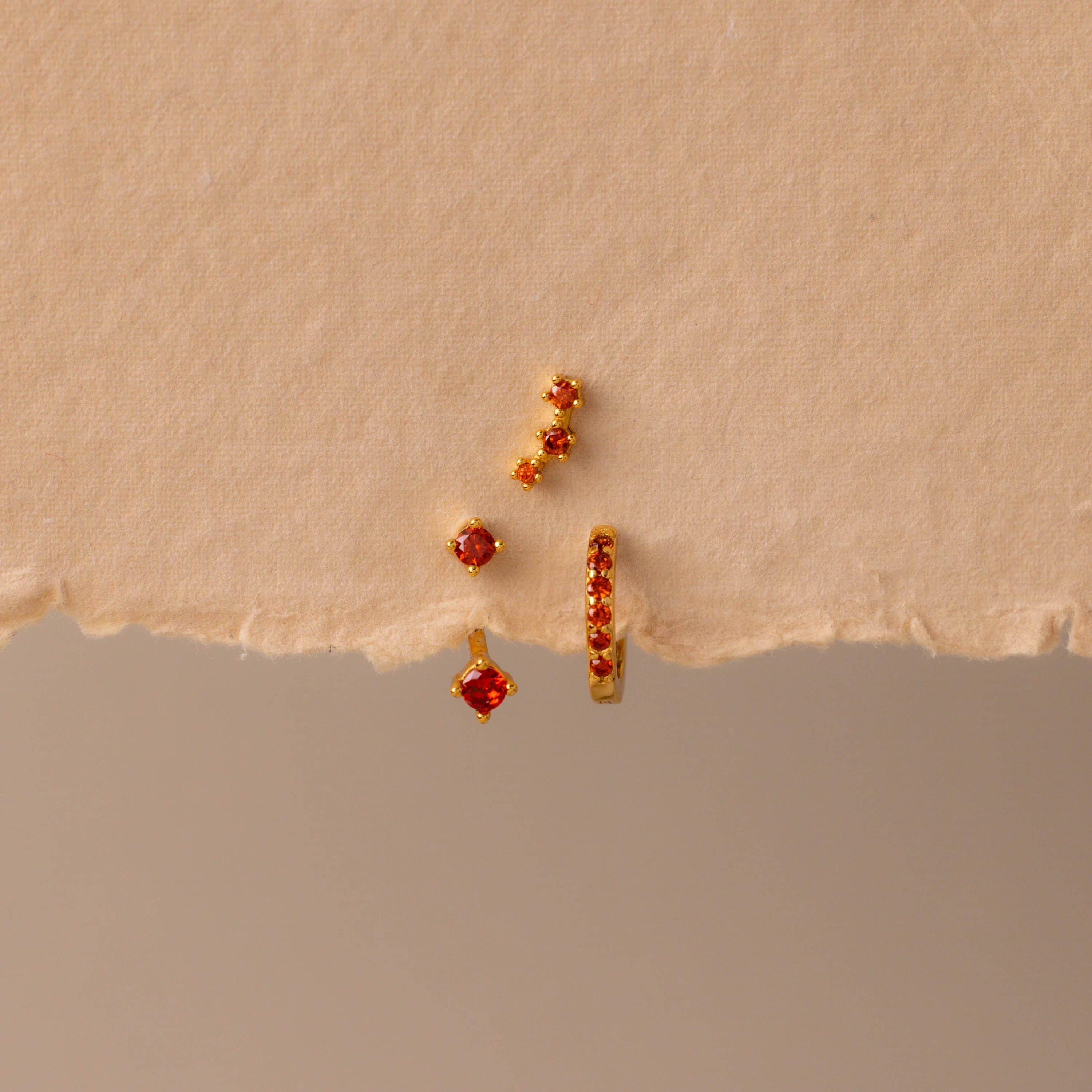 Garnet Earring Trio Set Silver 18K Gold Plated