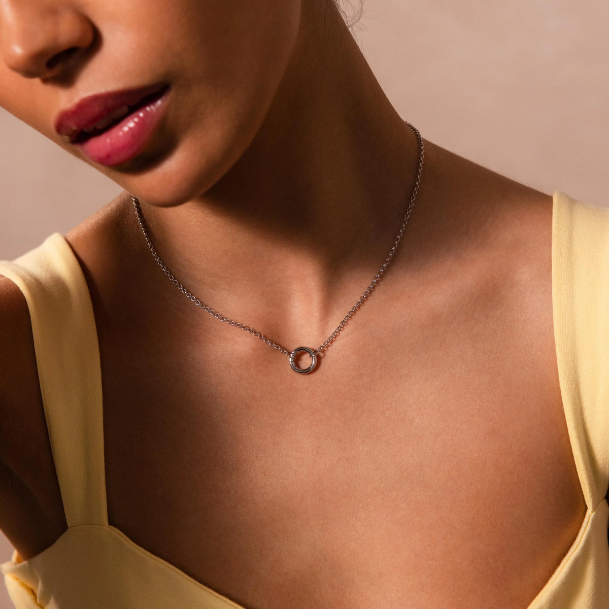 Cable Circle Charm Necklace Silver 18K Gold Plated