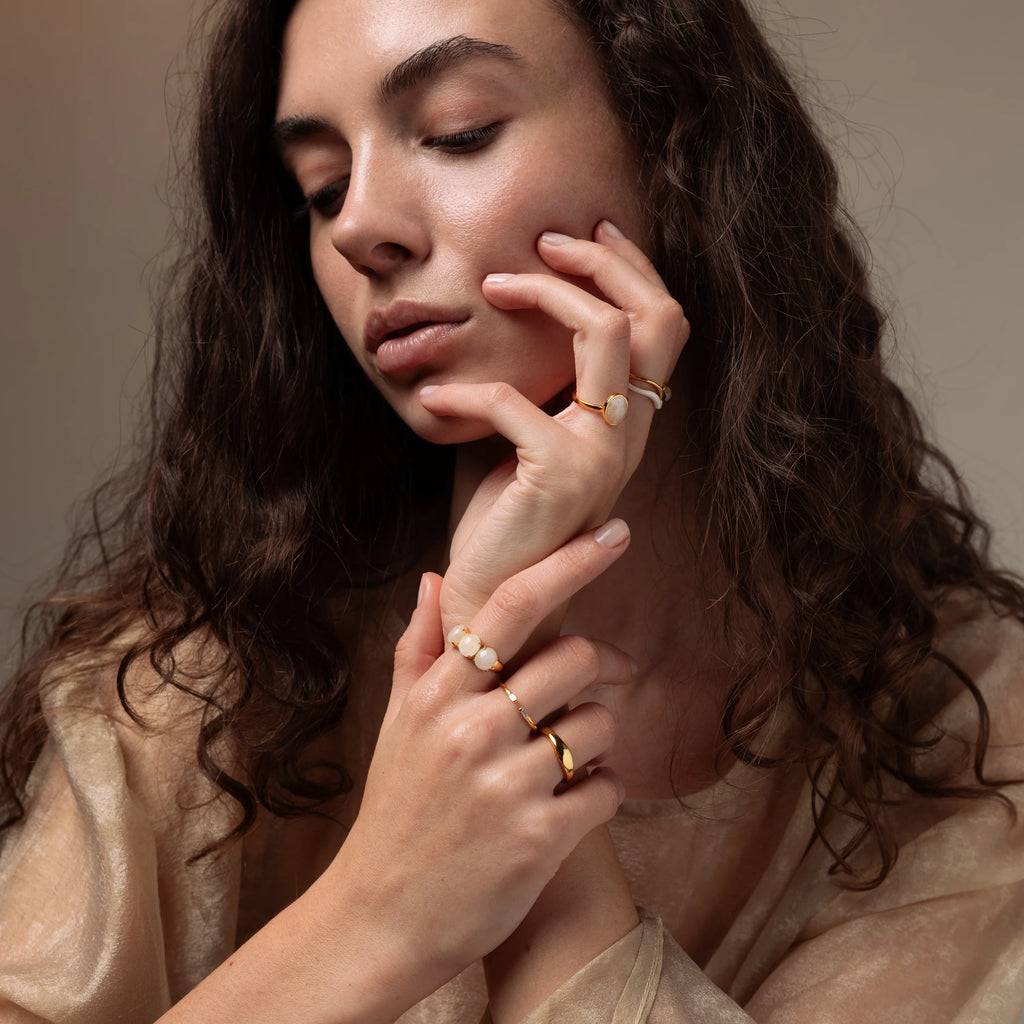 Moonstone Signet Ring Silver 18K Gold Plated